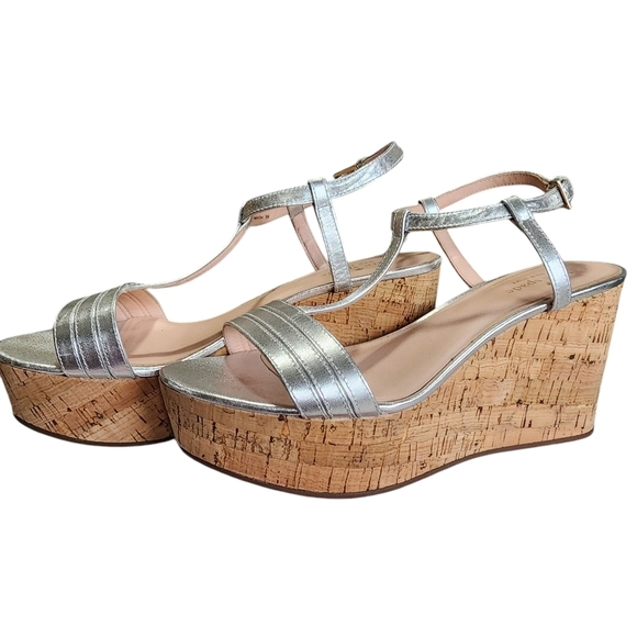 Kate Spade Metallic Silver Cork Wedge Sandals – Size 8M - Picture 2 of 11